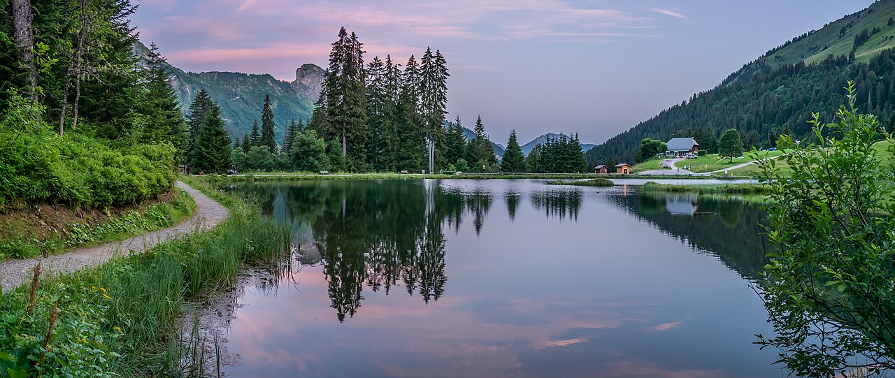 Reflets et rives au lac des Mines d’Or en juillet 2020.